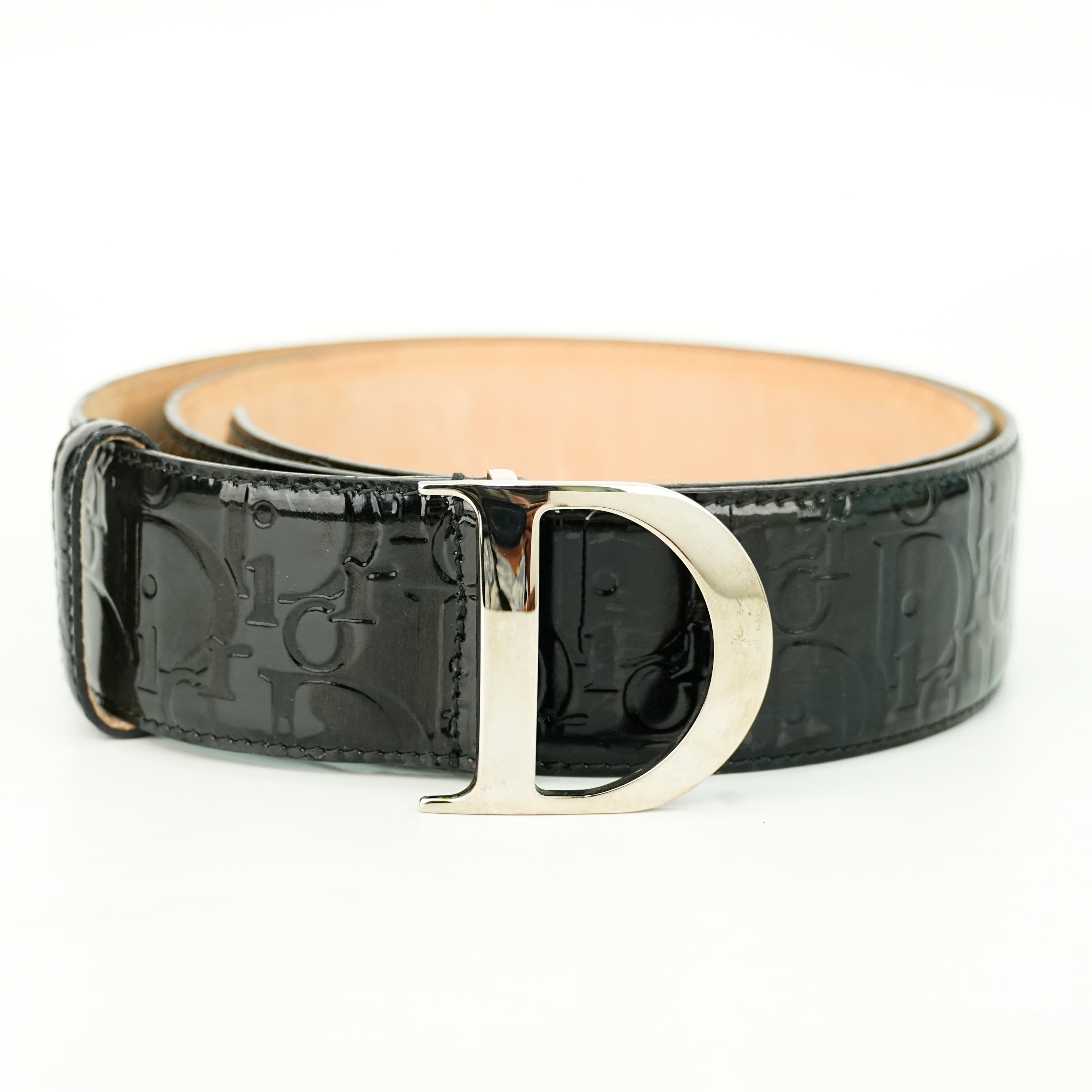 Dior Vintage D Buckle Belt Ultimate Embossed Patent, Size 95