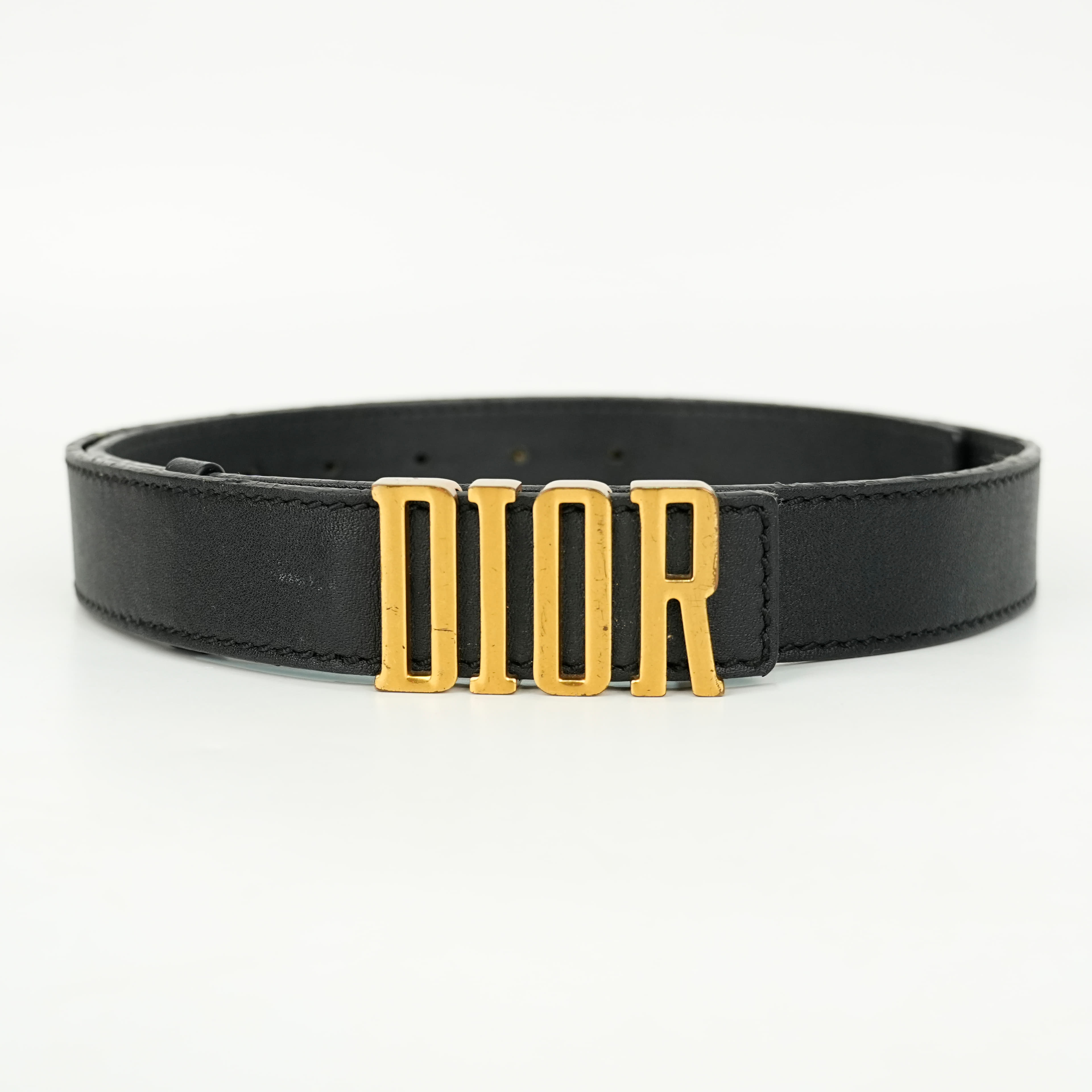 Dior Black Leather D Fence Reversible Waist Belt, Size 90