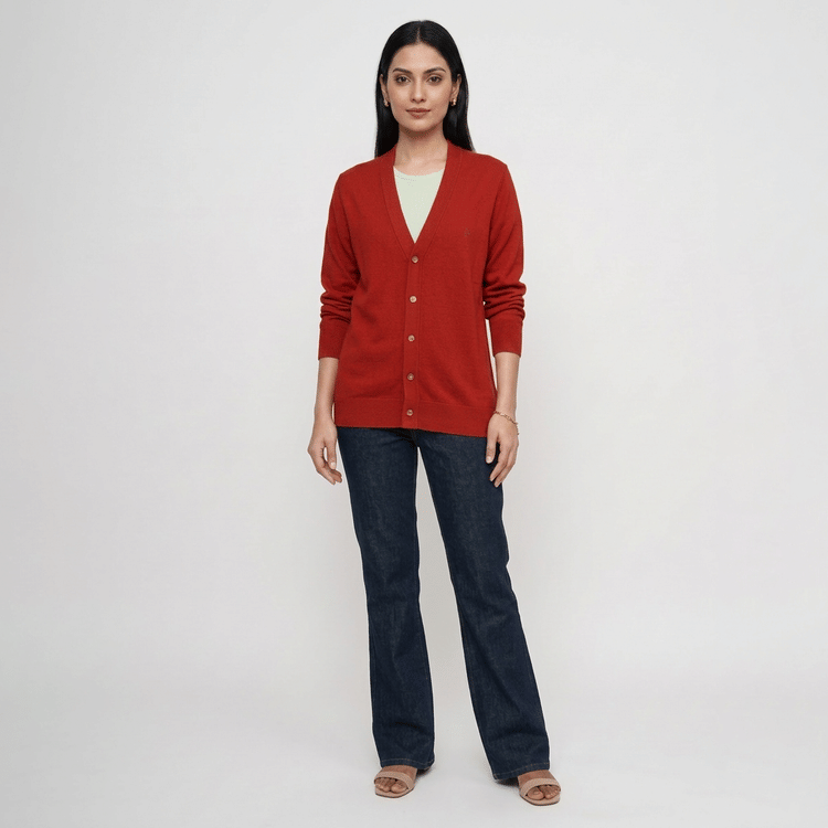 Christian Dior Monsieur Vintage Red Acrylic Knit Cardigan, Size L-Hover-Image