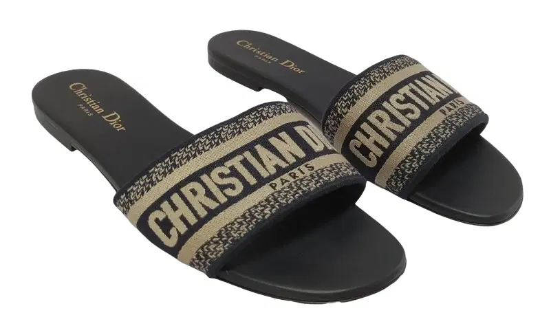 Size 39 - Dior Dway Slide Deep Blue Embroidered Cotton