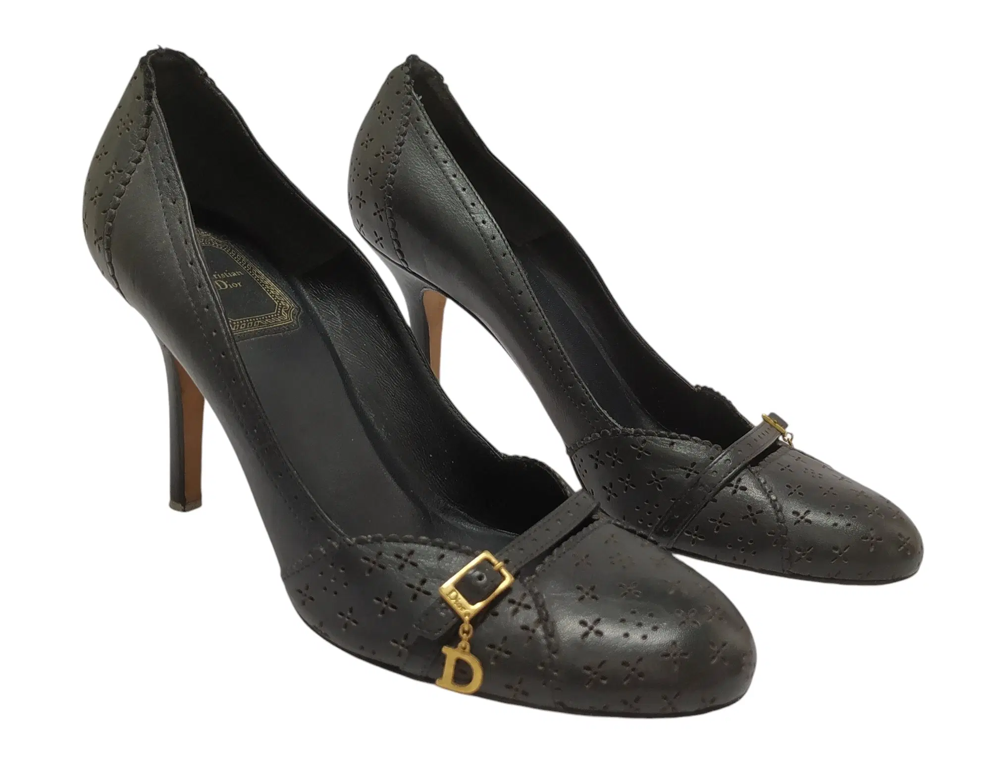Size 38 - Dior Black Leather Buckle Pumps