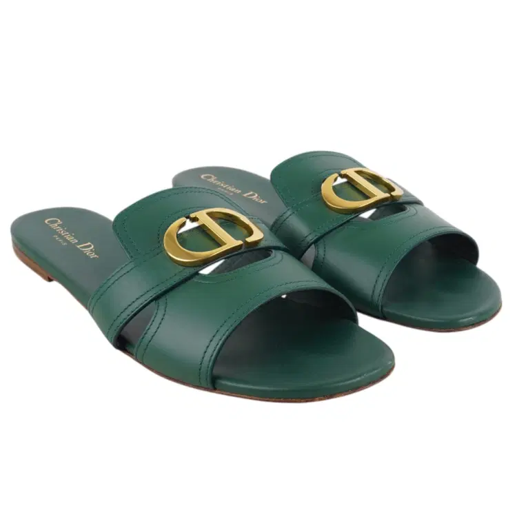  Size 41.5 - Dior Green Leather 30 Montaigne Flat Slide Sandals-Hover-Image