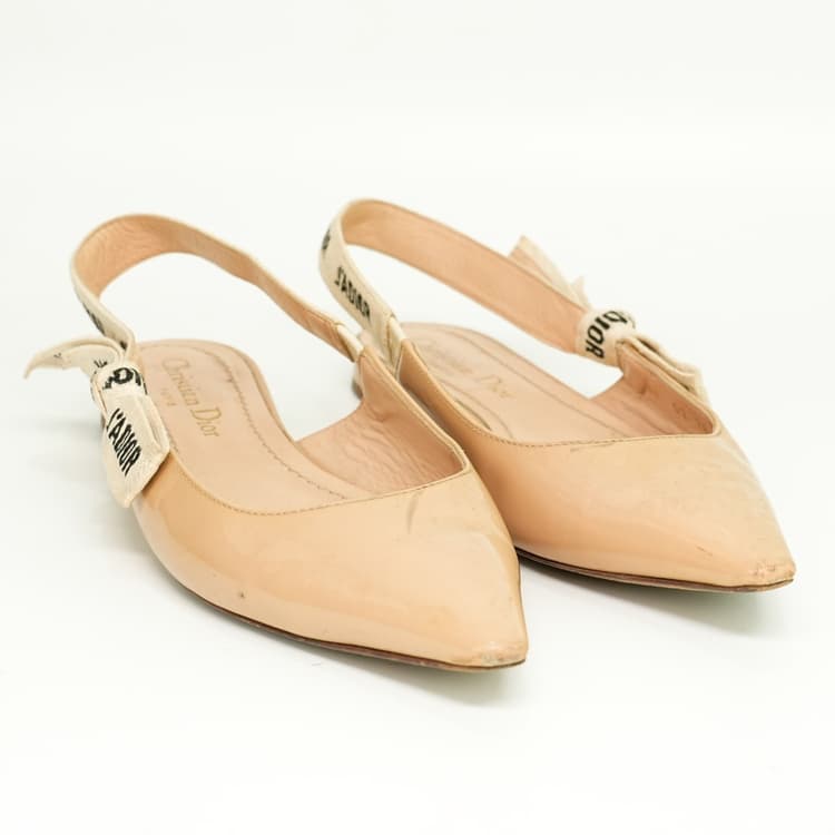 Size 35 - Dior Beige Patent Leather J'adior Slingback Flats-Hover-Image