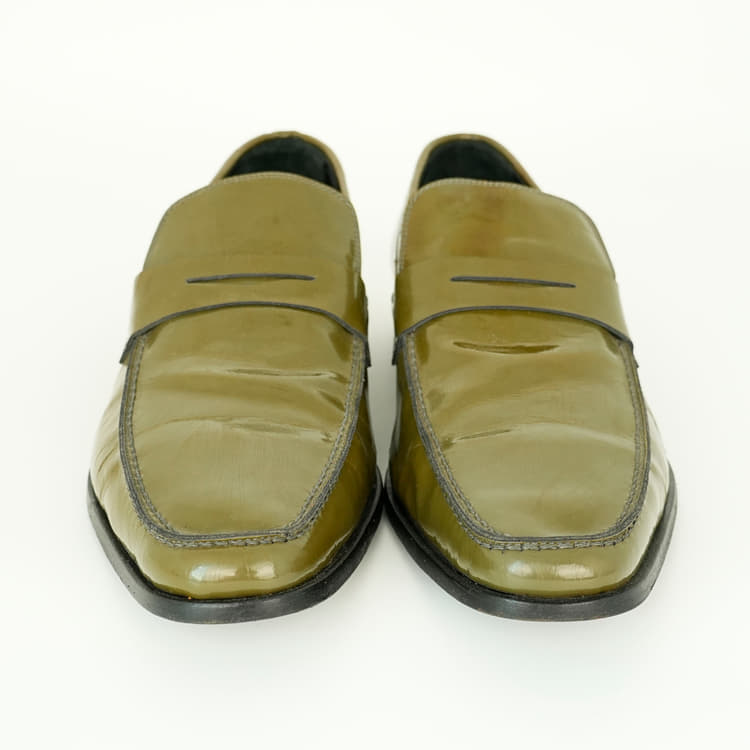 EU 44 - Christian Dior Olive Green Patent leather Mens Loafers-Hover-Image