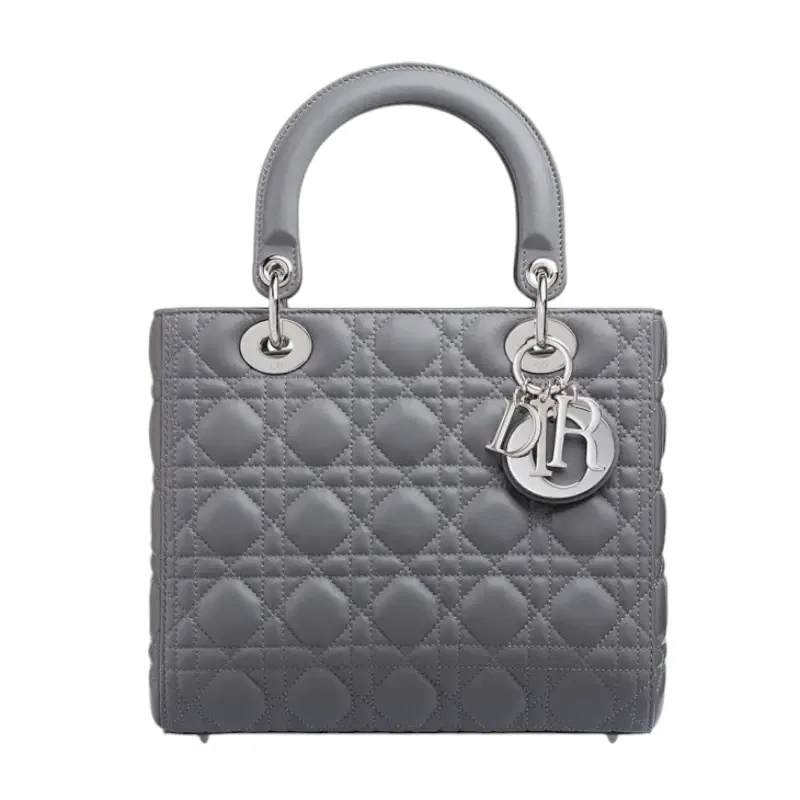 Christian Dior Lady Dior Grey Cannage Quilted Patent Leather Bag