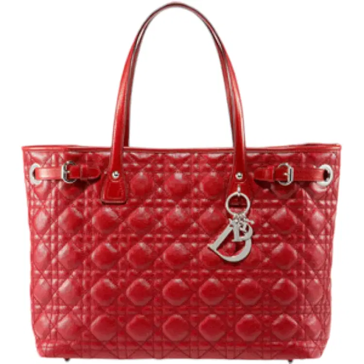 Christian Dior Red Cannage Quilted Coated Canvas Medium Panarea Tote Bag-Hover-Image