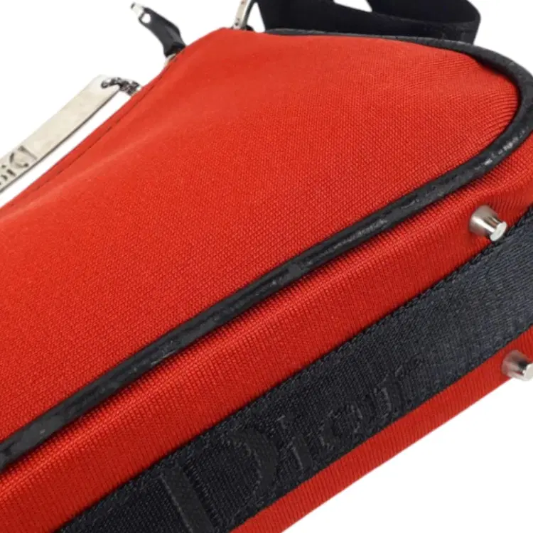 Dior Vintage Crystal Chains Red Canvas Shoulder Bag-Hover-Image