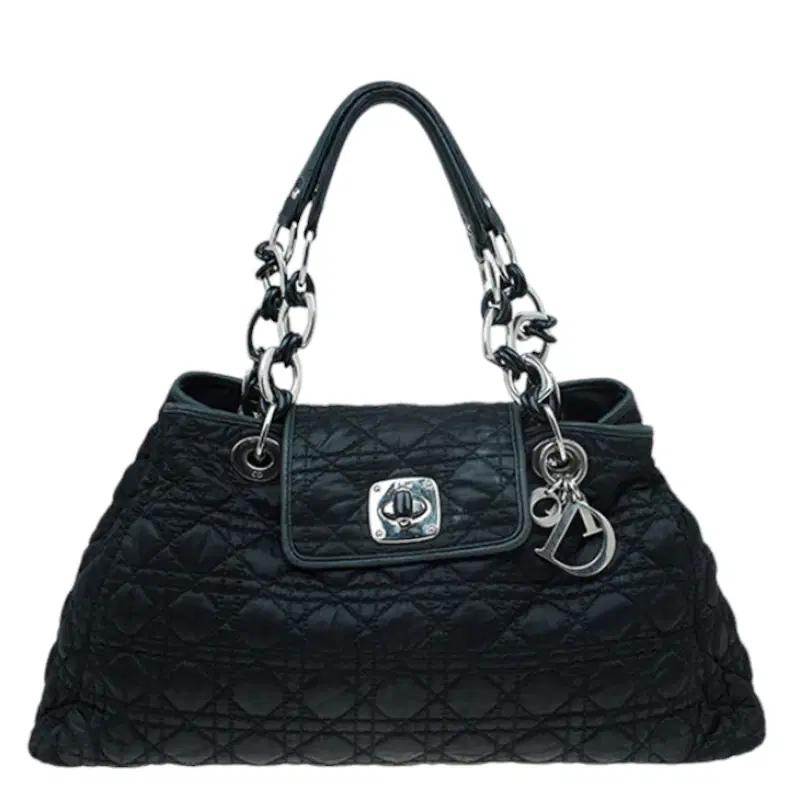 Dior Black Cannage Quilted Satin Charming Lock Tote