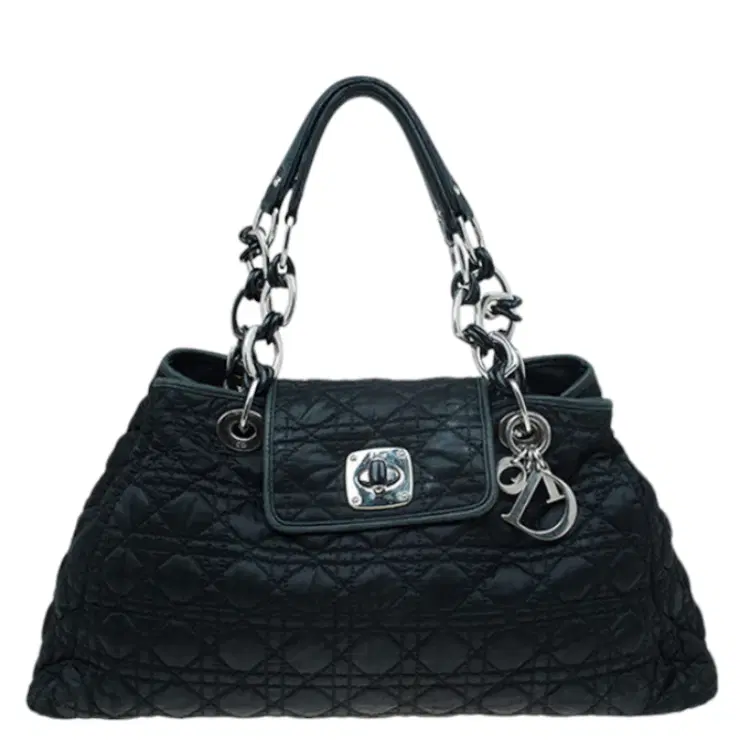 Dior Black Cannage Quilted Satin Charming Lock Tote-Hover-Image