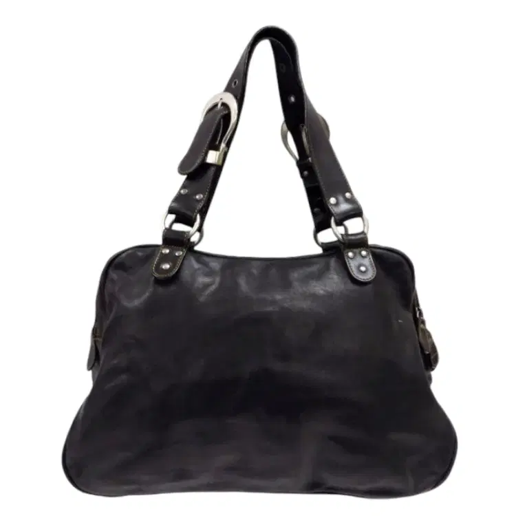 CHRISTIAN DIOR GAUCHO Saddle Shoulder Bag Purse Black Leather Satchel Handbag-Hover-Image