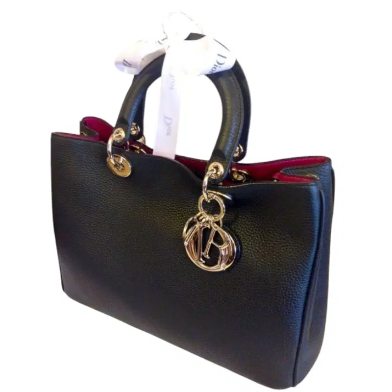 Christian Dior Large Black Leather 'Diorissimo' bag