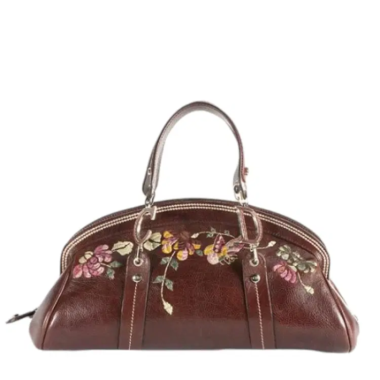 Christian Dior Leather Vintage Flowers Embroidered Satchel-Hover-Image