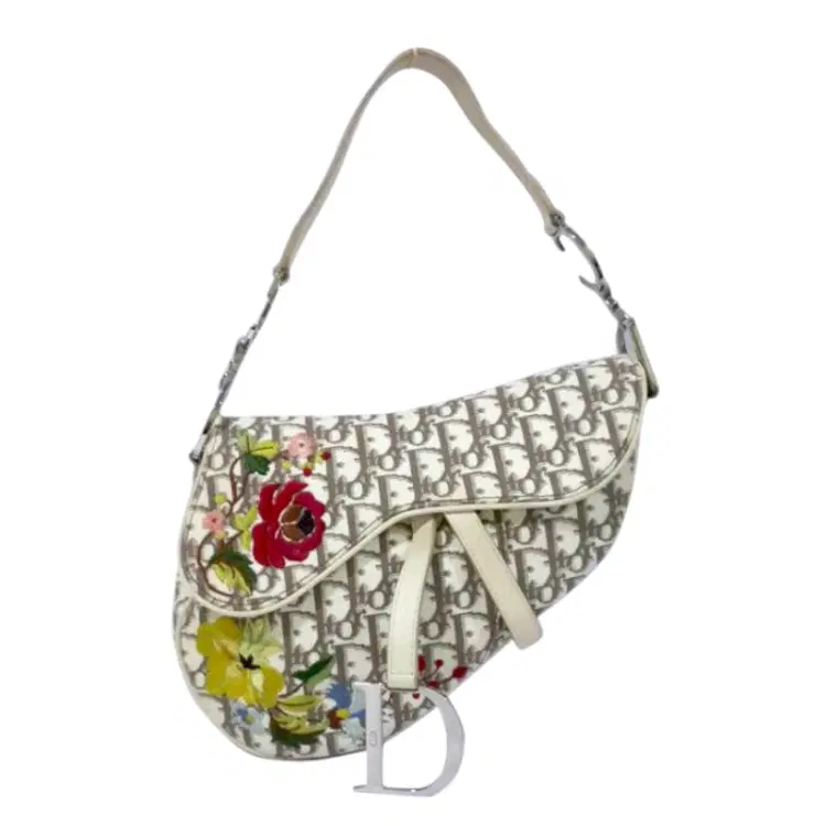 Christian Dior Beige Monogram Embroidered Saddle Bag-Hover-Image