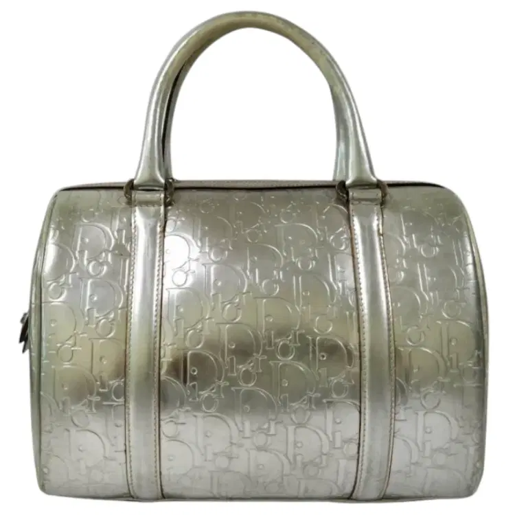 Dior Metallic Silver Oblique Monogram Leather Boston Bag-Hover-Image