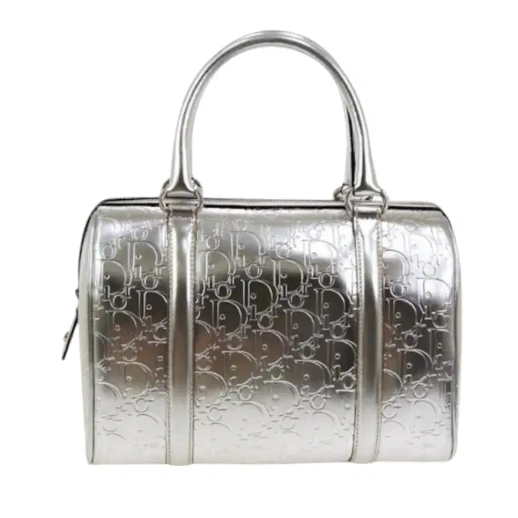 Dior Metallic Silver Oblique Monogram Leather Boston Bag-Hover-Image