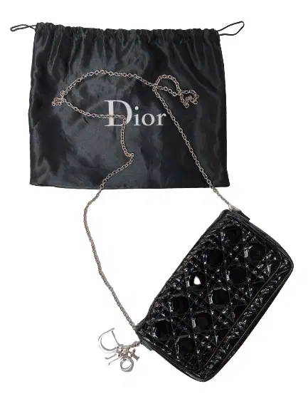Dior Black Patent Leather Flap Chain Clutch