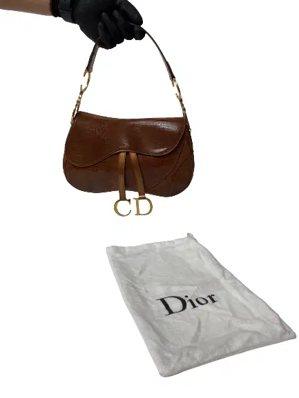Dior Lizard Brown Double Saddle Bag