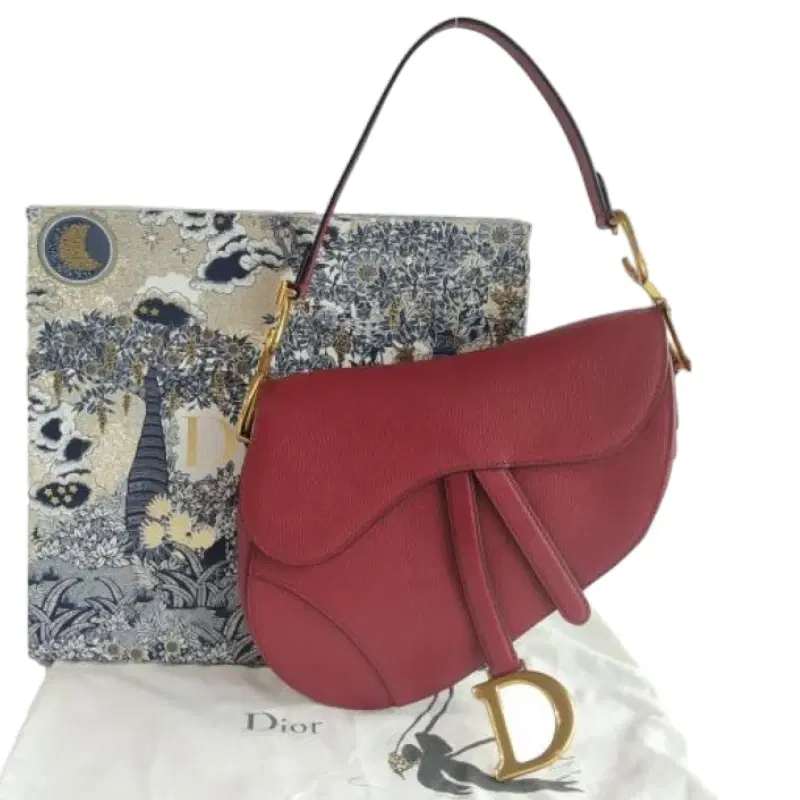 Dior Grained Calfskin Red Saddle Bag