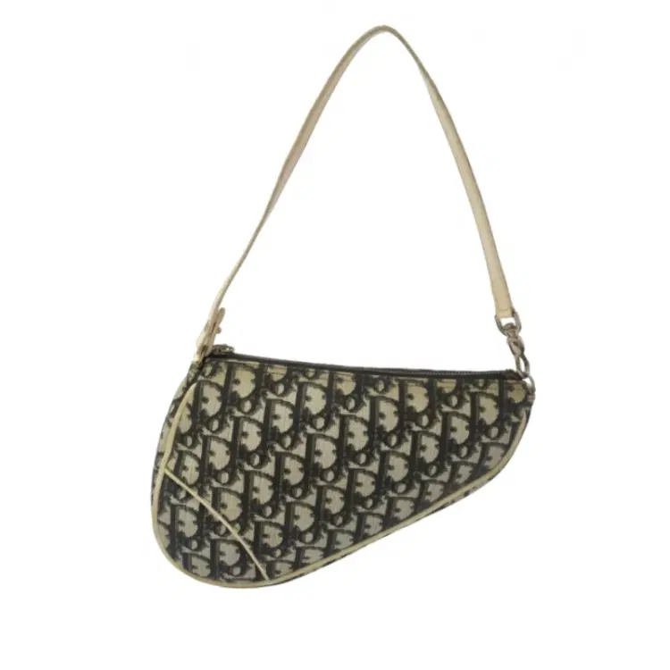 Dior Black Trotter Canvas & White Leather Mini Saddle Bag-Hover-Image