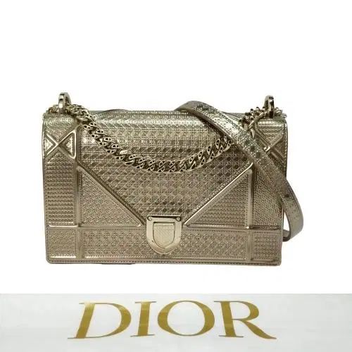 Dior Metallic Gold Micro Cannage Patent Leather Medium Diorama Shoulder Bag-Hover-Image