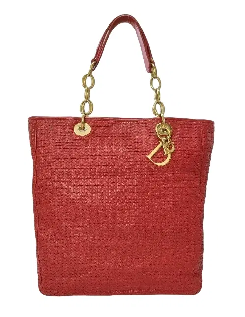 Dior Red Woven Leather Soft Large Tote Bag