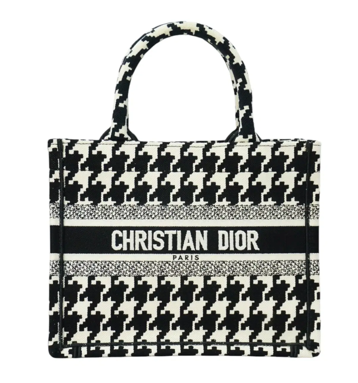 Christian Dior Book Tote Houndstooth Canvas Small