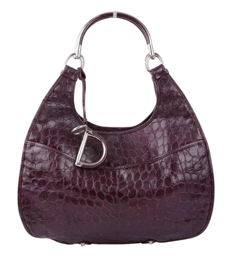 Dior Purple Croc Embossed Patent Leather 61 Tote Bag