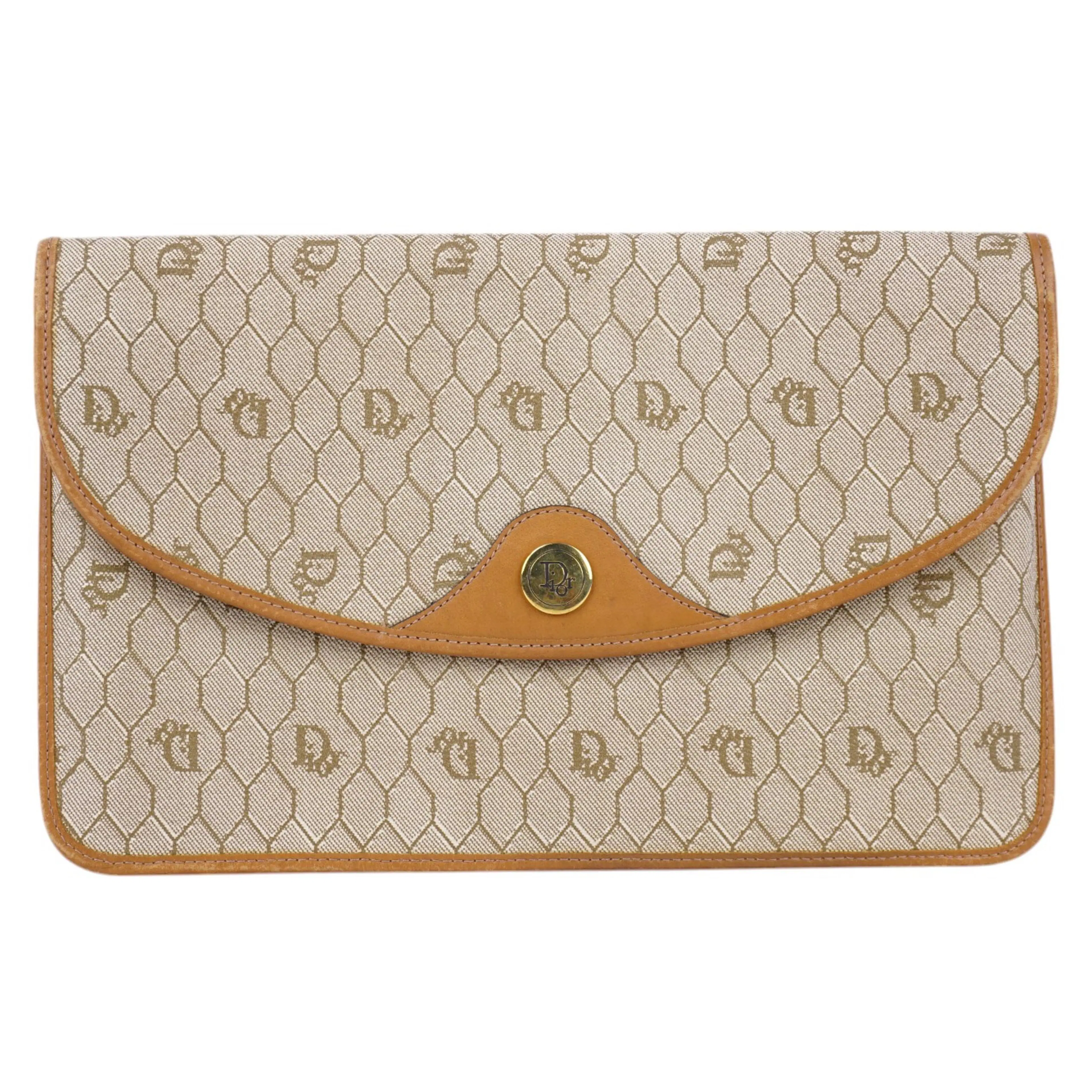 Dior Brown Honeycomb Coated Canvas Clutch Bag