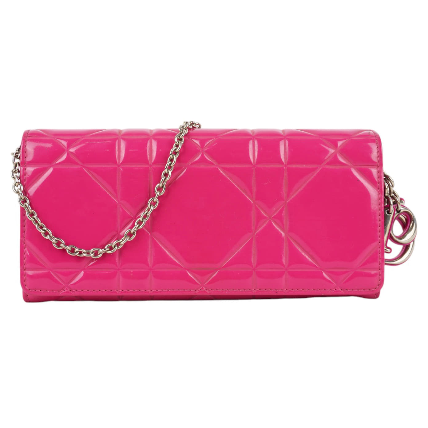Dior Pink Cannage Patent Leather Rendezvous Wallet On Chain