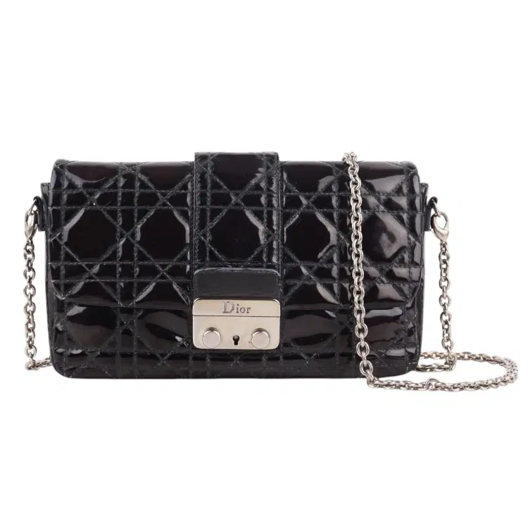 Dior Black Cannage Quilted Patent Leather New Lock Pouch Clutch Bag-Hover-Image