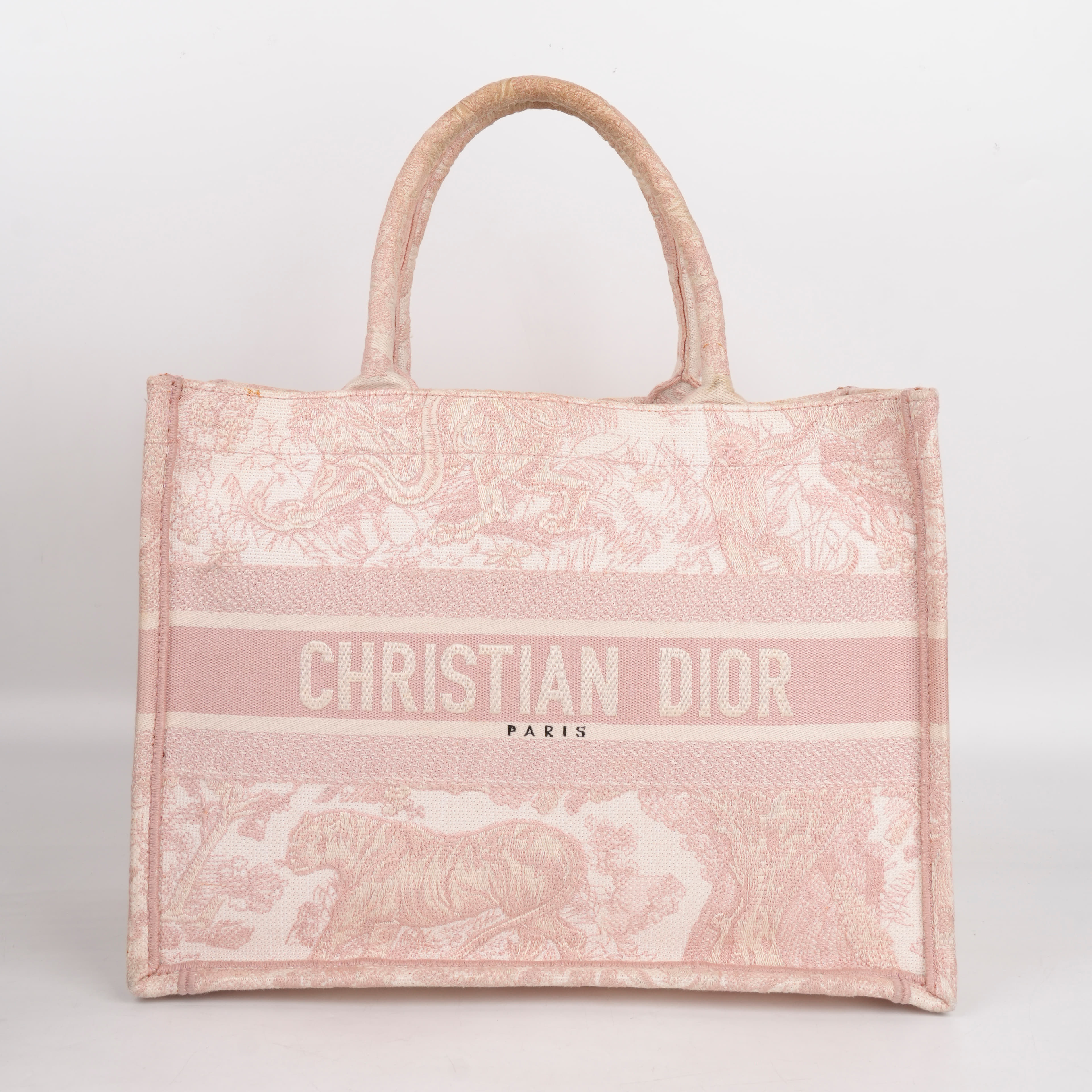 Dior Medium Ecru and Pink Toile de Jouy Embroidery Book Tote