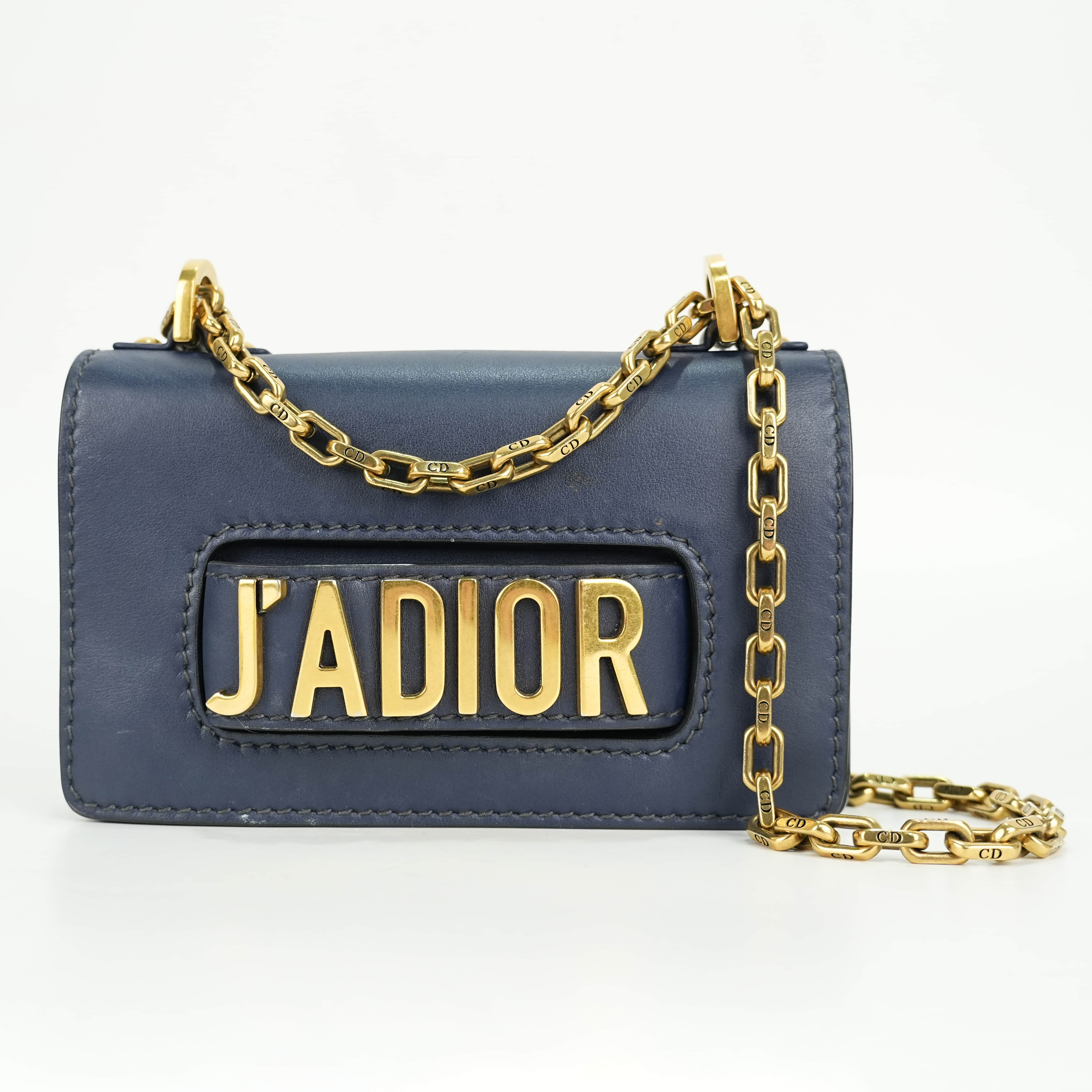 Christian Dior Calfskin J'Adior Chain Flap Bag Navy Blue