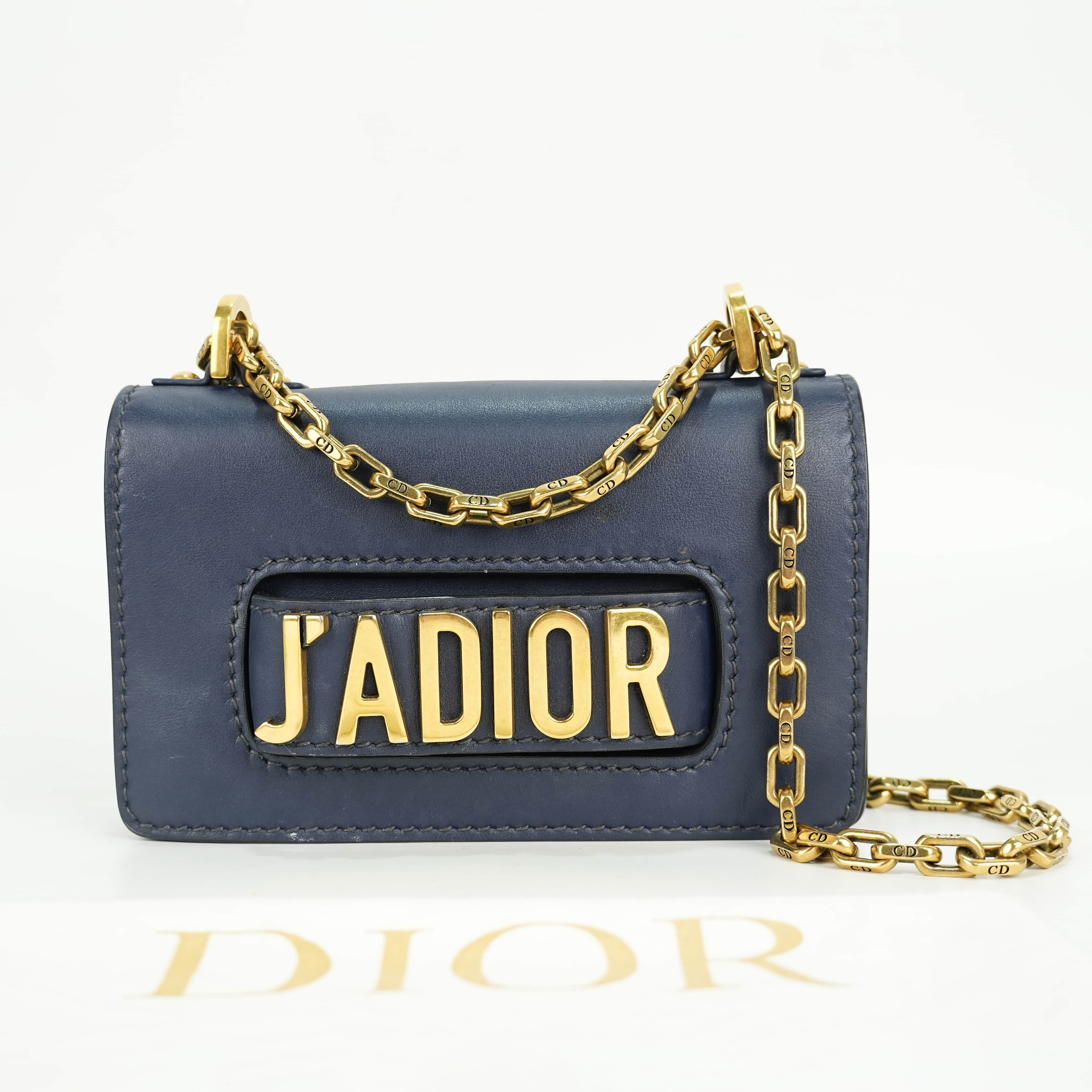 Christian Dior Calfskin J'Adior Chain Flap Bag Navy Blue