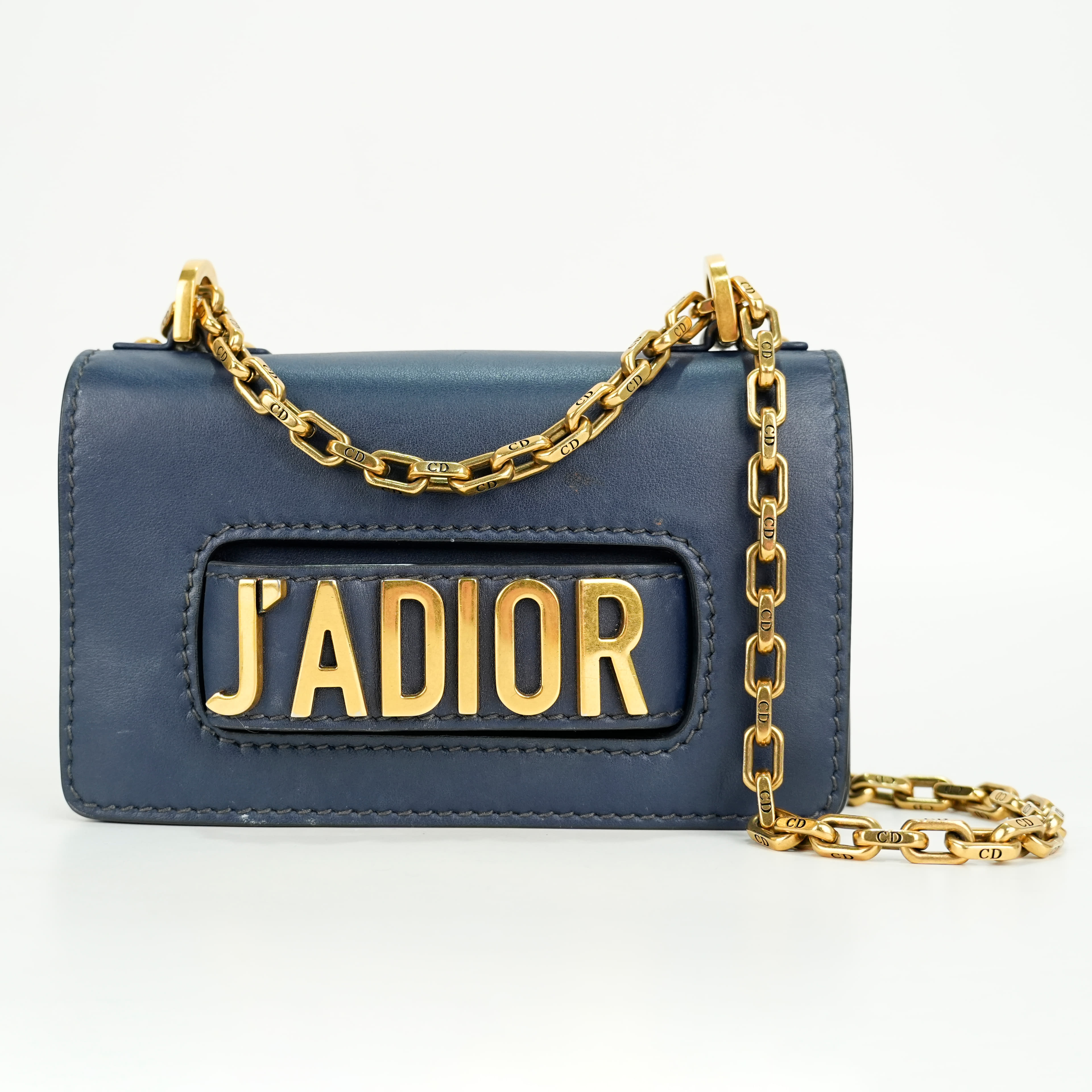 Christian Dior Calfskin J'Adior Chain Flap Bag Navy Blue