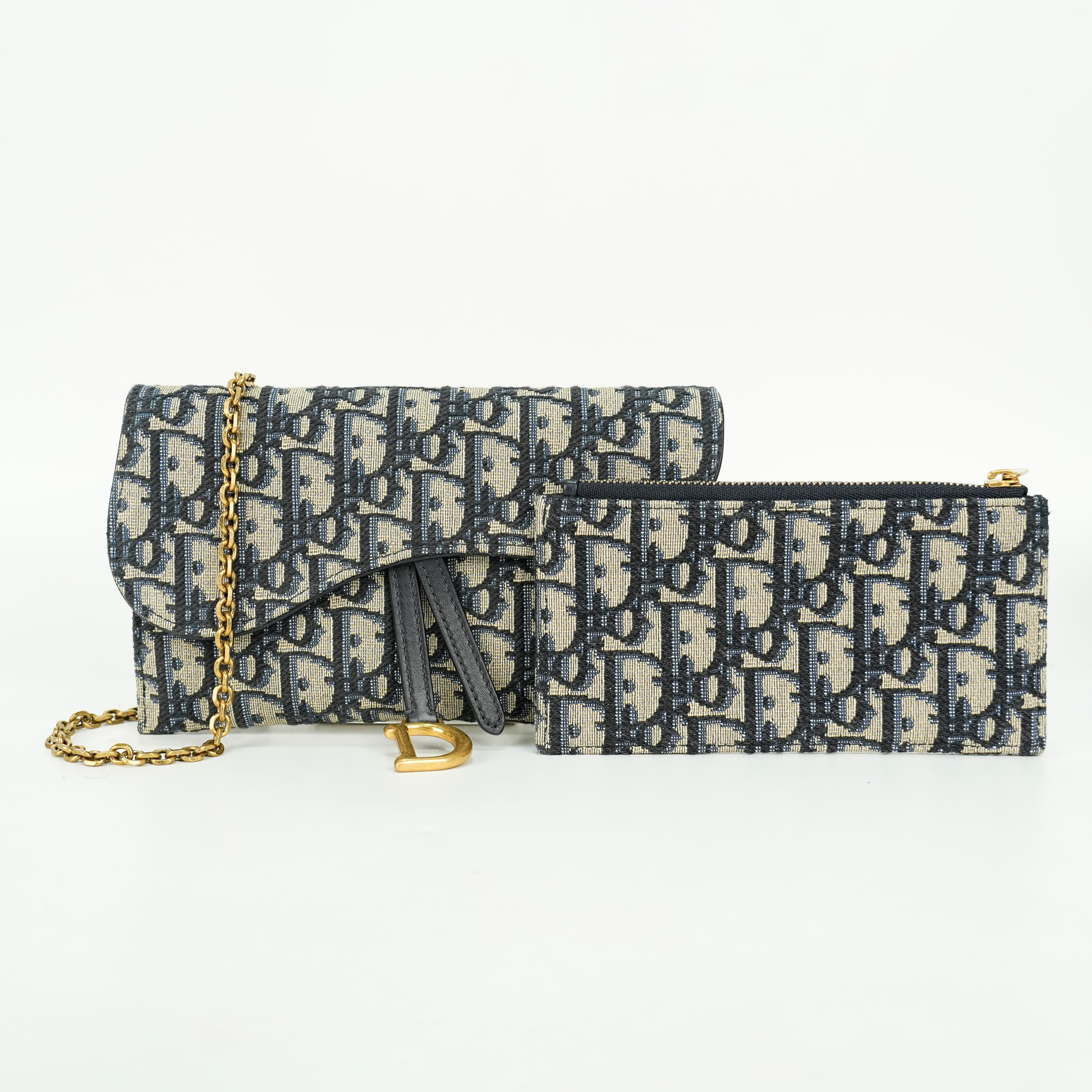 Dior Oblique Jacquard Small Saddle Pouch with Chain