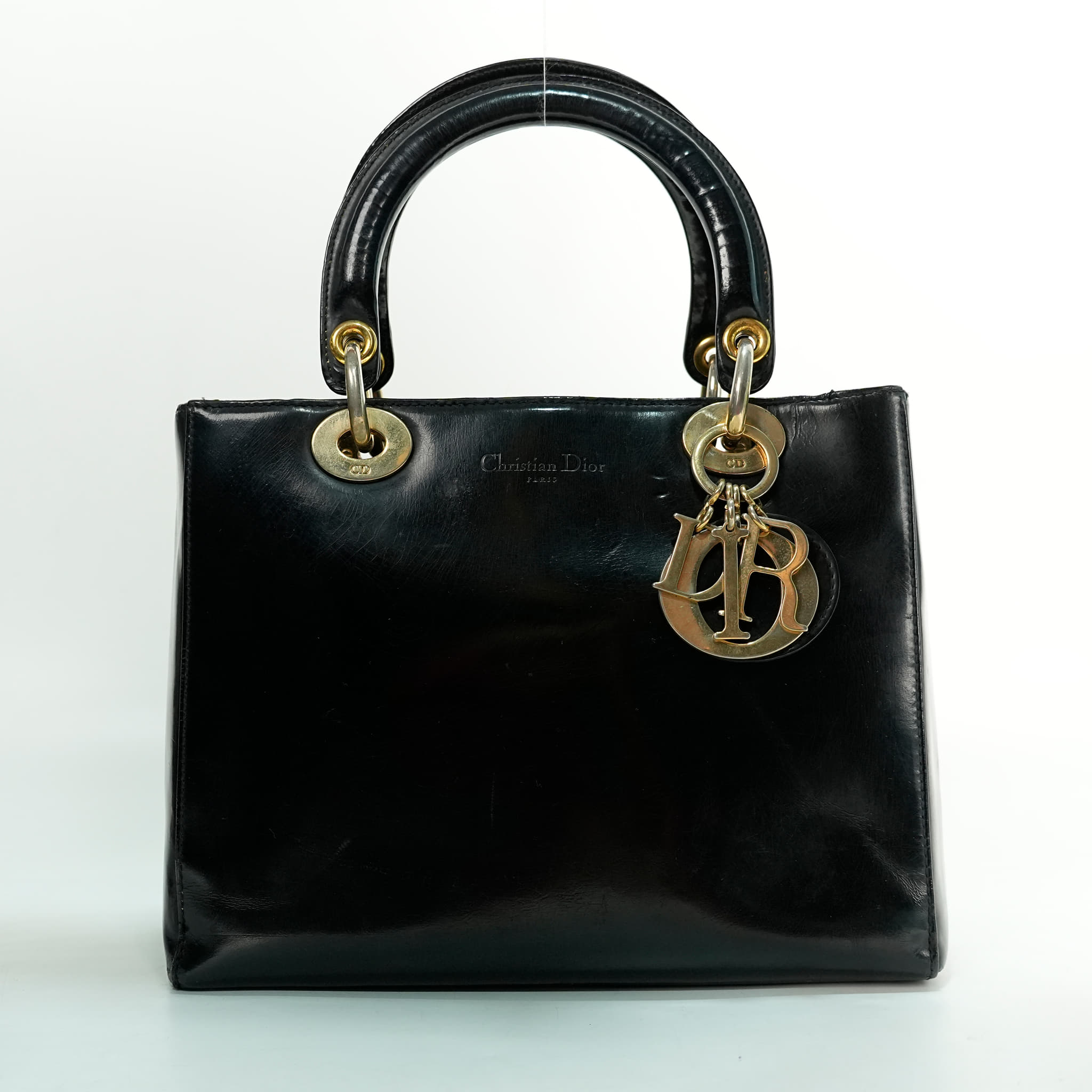 Dior Black Patent Leather Medium Lady Dior Bag