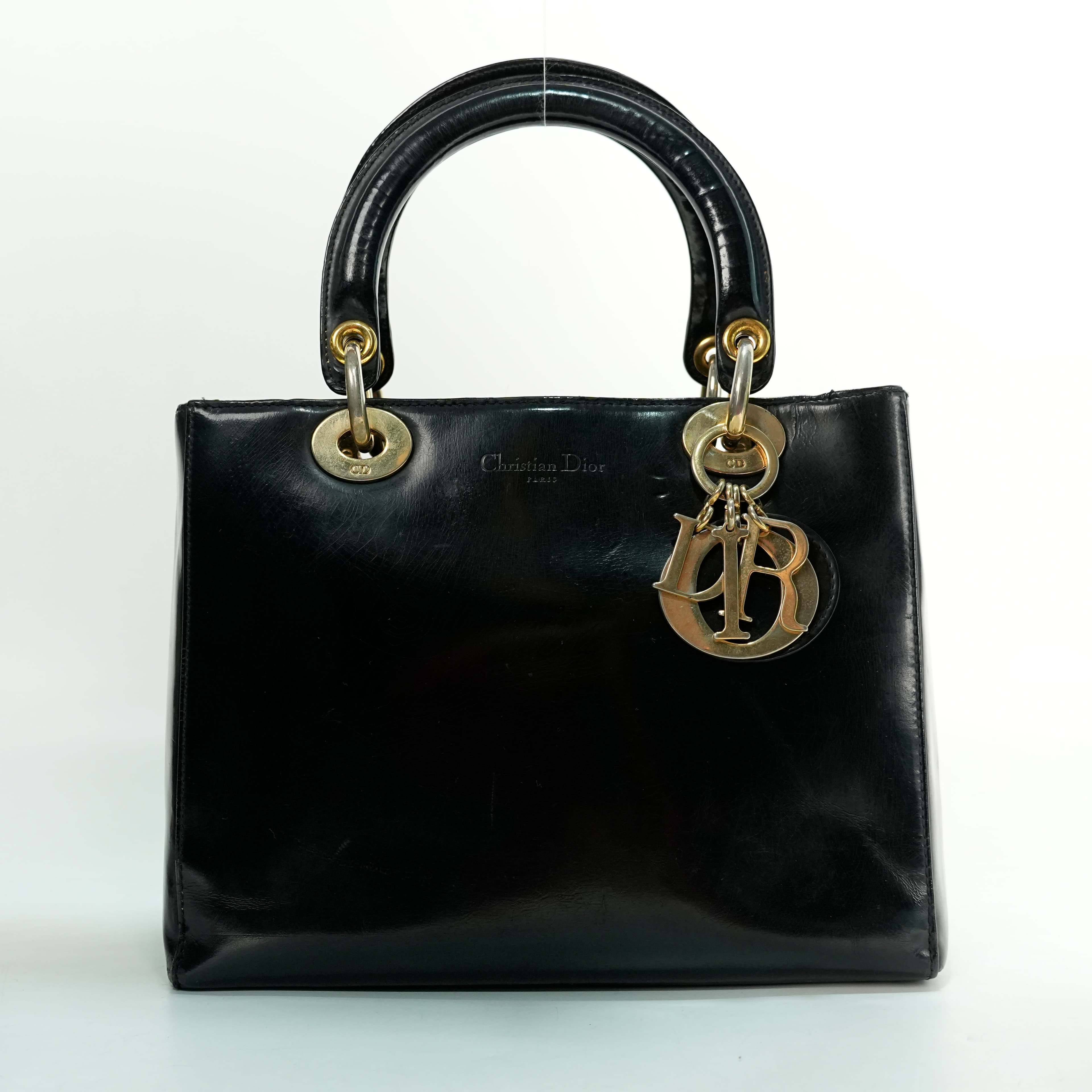 Dior Black Patent Leather Medium Lady Dior Bag