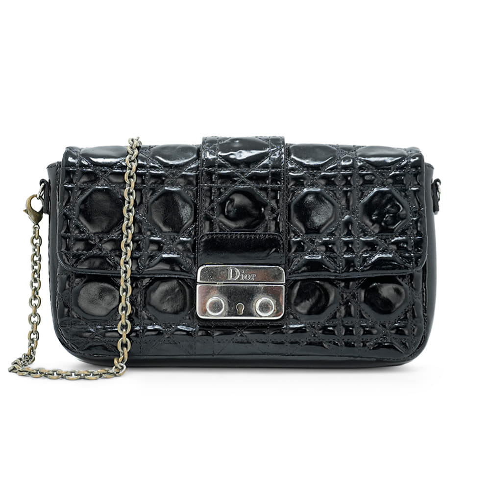 Christian Dior Cannage Quilted Patent Leather New Lock Pouch Clutch Bag ( Refurbished )