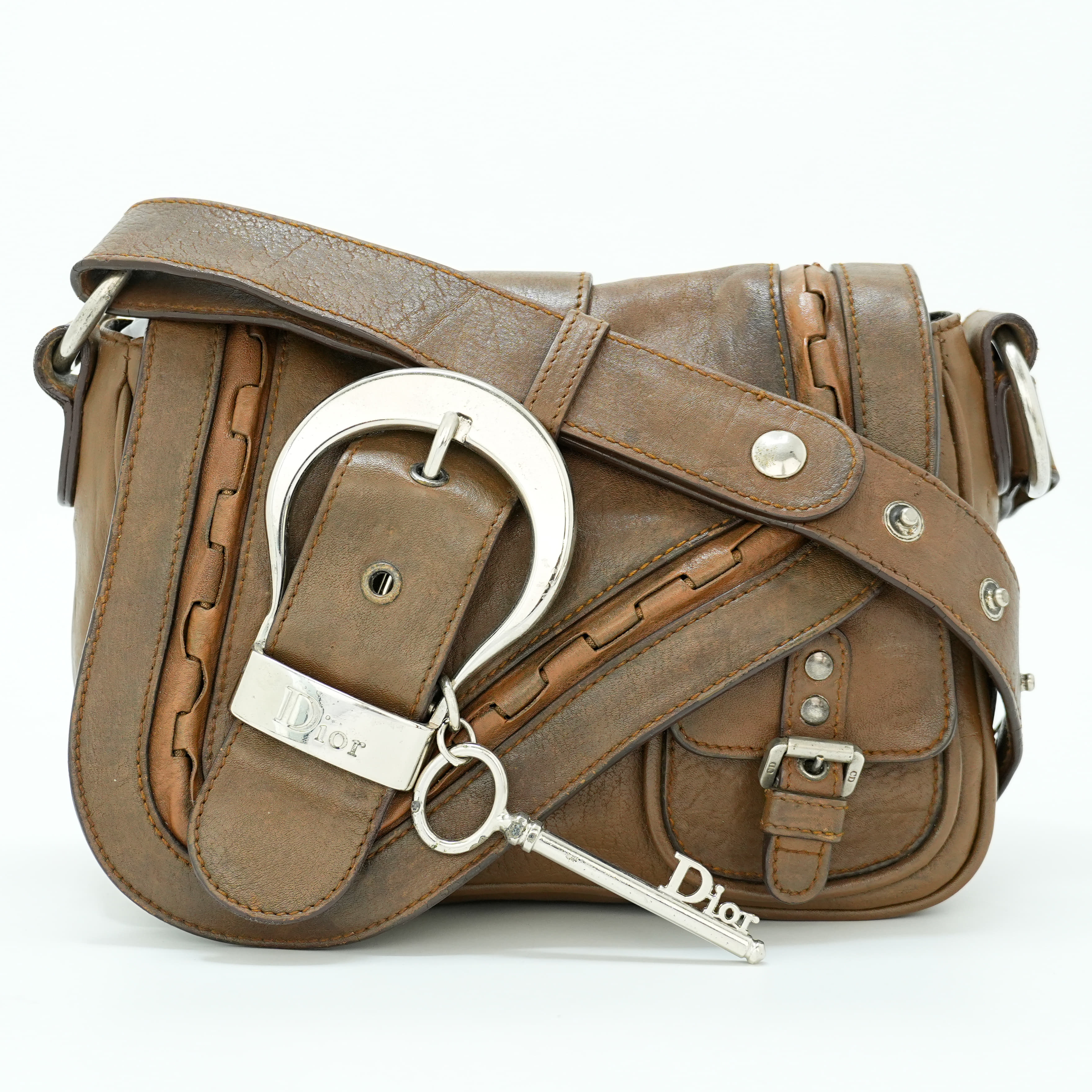 Dior Calfskin Gaucho Double Saddle Bag Brown(Refurbished)