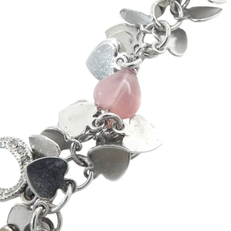 Christian Dior Silver Plated Rhinestones Pink Heart Necklace
