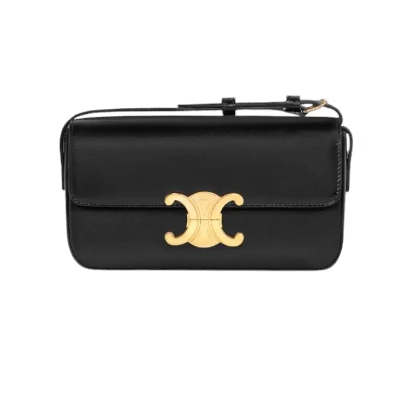 Celine Black Shiny Calfskin Triomphe Chain Shoulder Bag