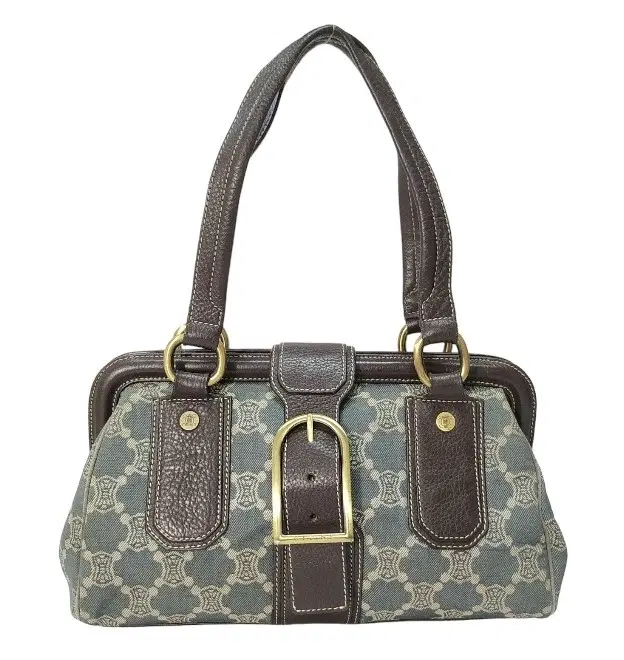 Celine Macadam Vintage Denim Zipped Dome Buckle-Lock Shoulder Bag