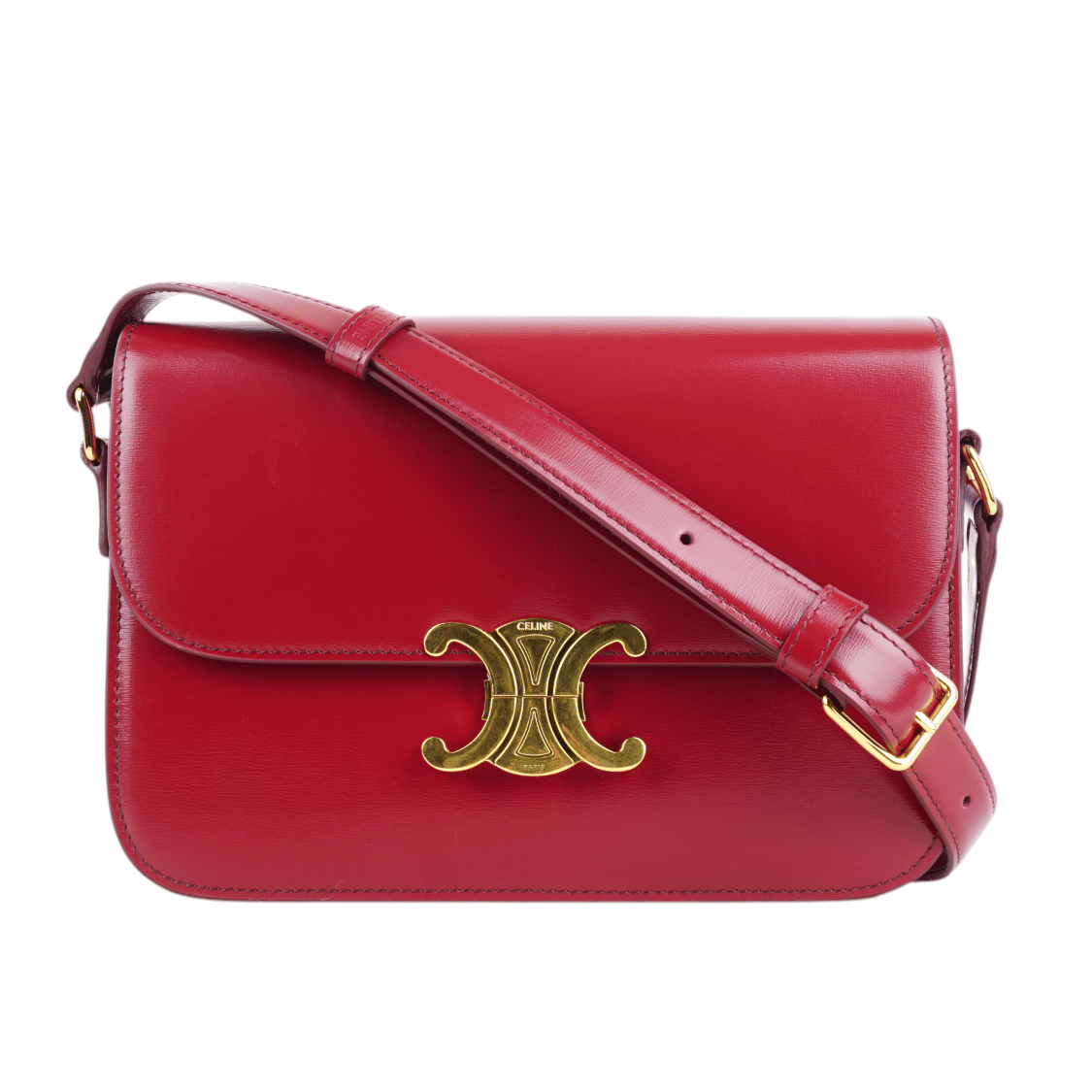 Celine Classique Triomphe Bag In Shiny Calfskin In Light Burgundy