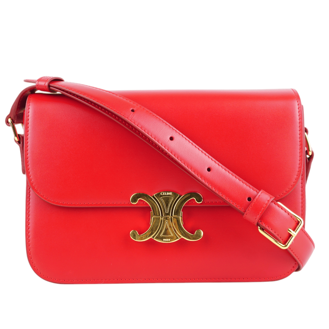 Celine Classique Triomphe Bag In Shiny Calfskin In Red