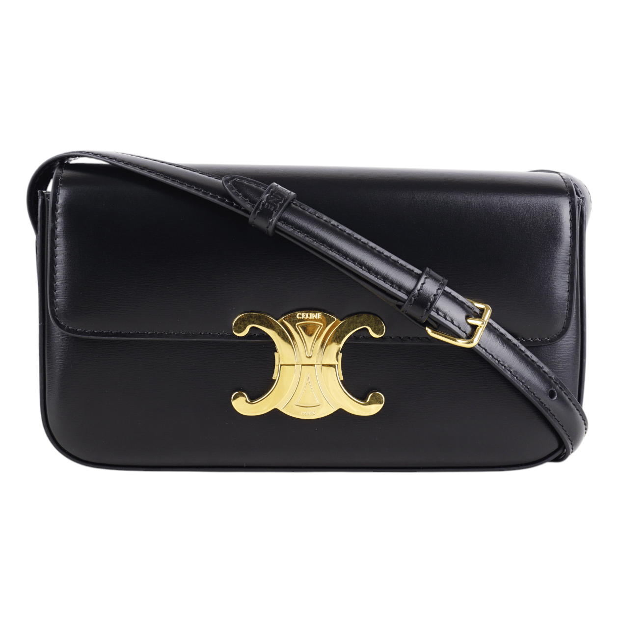 Celine Claude With Chain Calfskin Shoulder Bag In Black