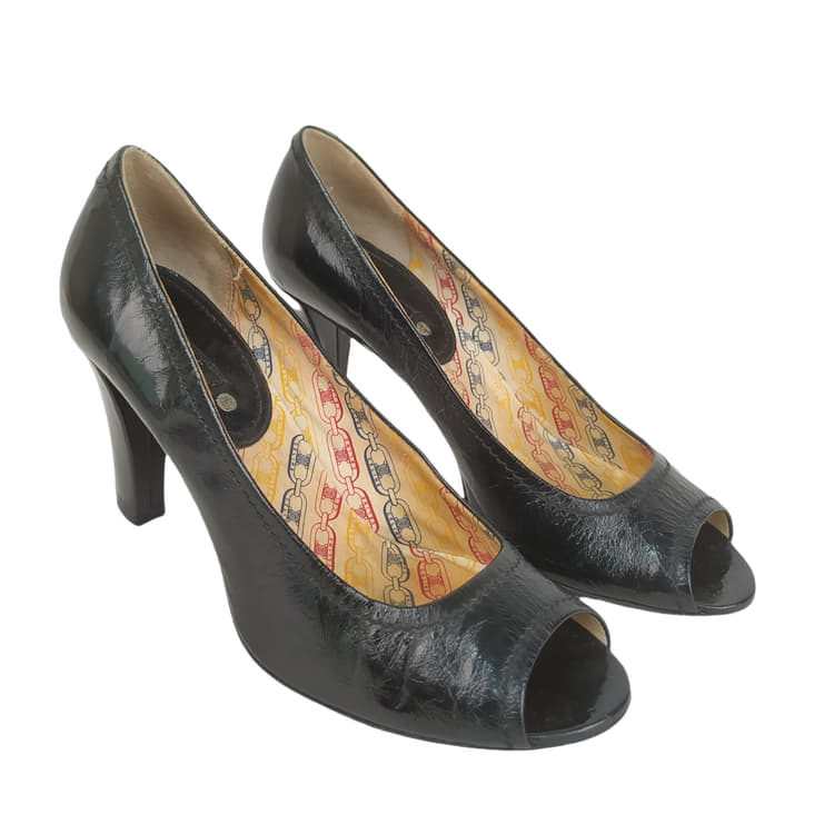 Size 39 - Celine Crinkled Leather Open Toe Black Sandals-Hover-Image