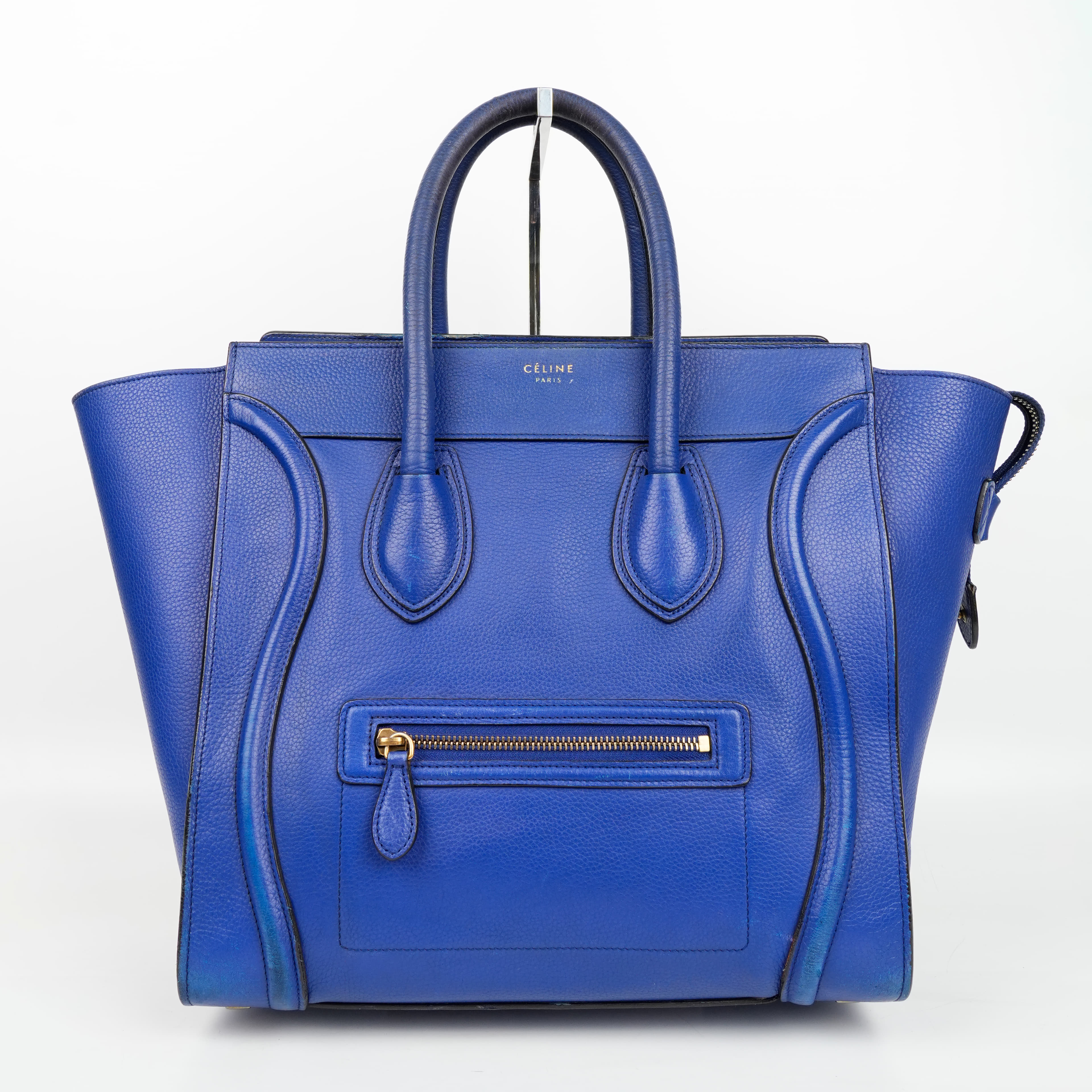 Celine Indigo Drummed Calfskin Leather Mini Luggage Tote Bag
