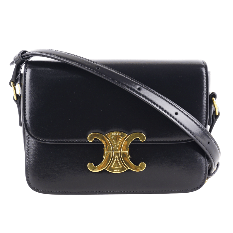 Celine Teen Triomphe Bag In Shiny Calfskin In Black