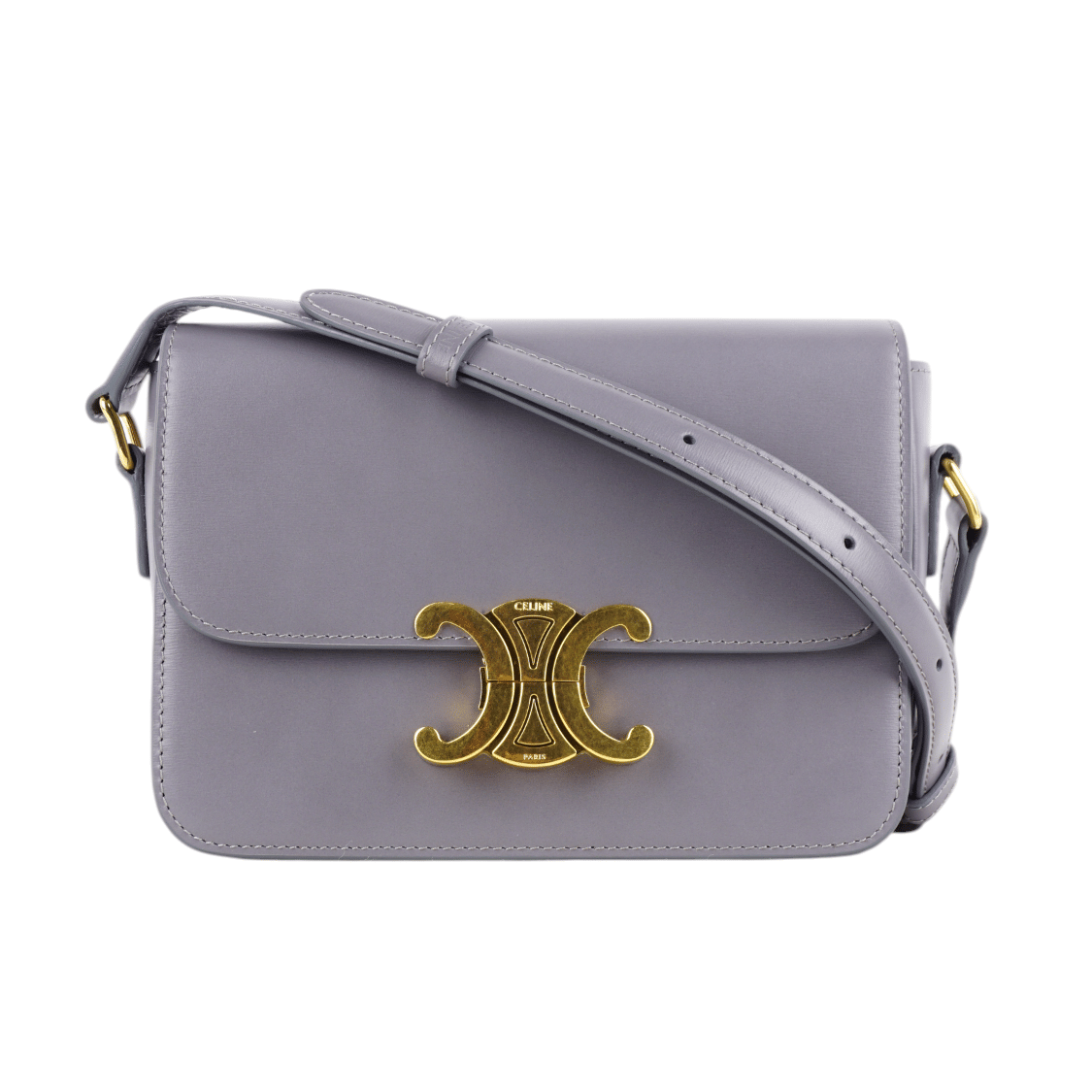 Celine Teen Triomphe Bag In Shiny Calfskin In Blue Grey