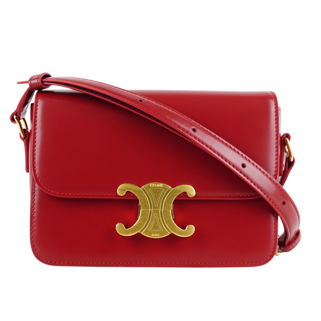Celine Teen Triomphe Bag In Shiny Calfskin In Carmin